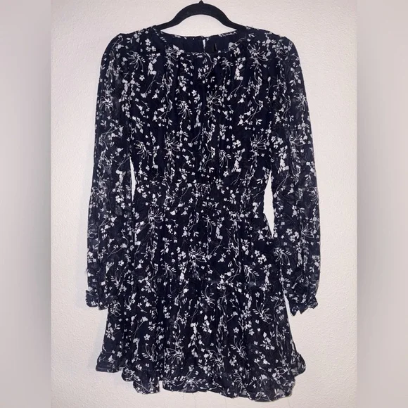 Lulus Too Cute Navy Blue Floral Print Smocked Long Sleeve Mini Dress Size XS - Picture 3 of 6